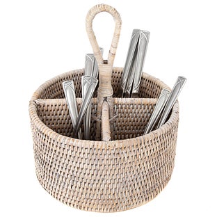 Artifacts Trading Company Artifacts Rattan Round 4 section Caddy/Cutlery Holder - White wash